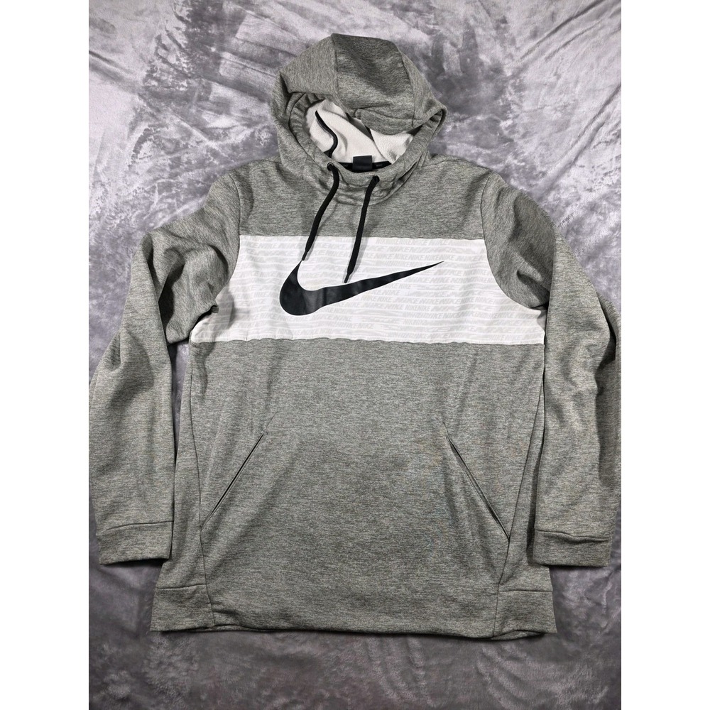 Nike Hoodie Dri-Fit Pullover Fleece Gray Sweatshirt Big Logo Swoosh Mens Large